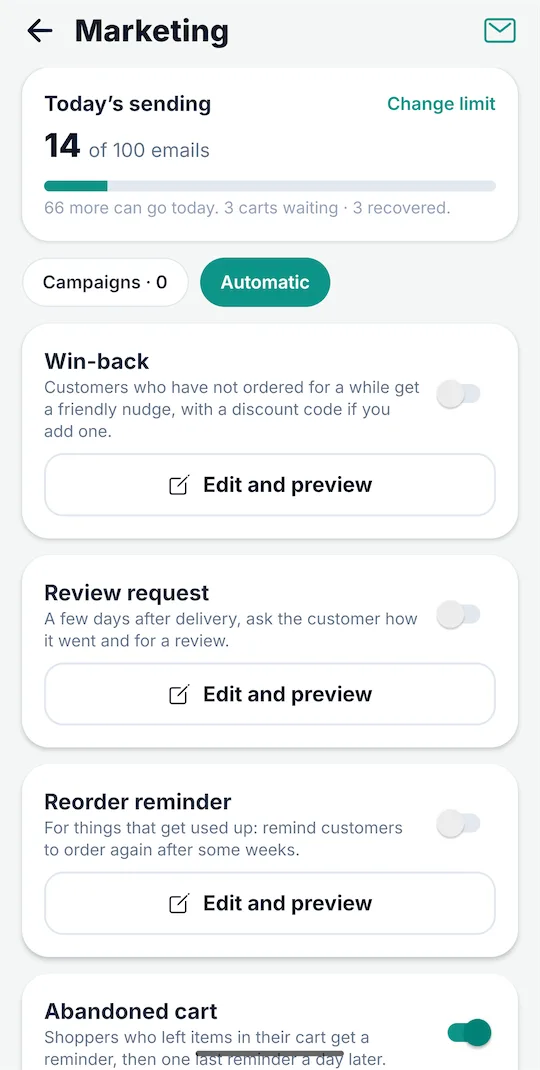 FABTRACK store app marketing with email campaigns and automatic emails